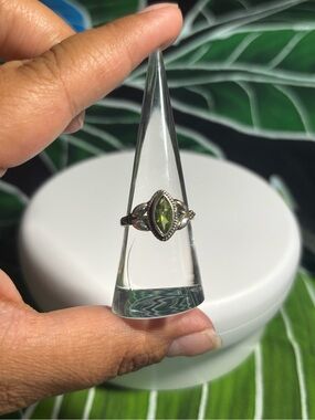 Sterling Silver Peridot Marquise Ring - Olive Green Gem